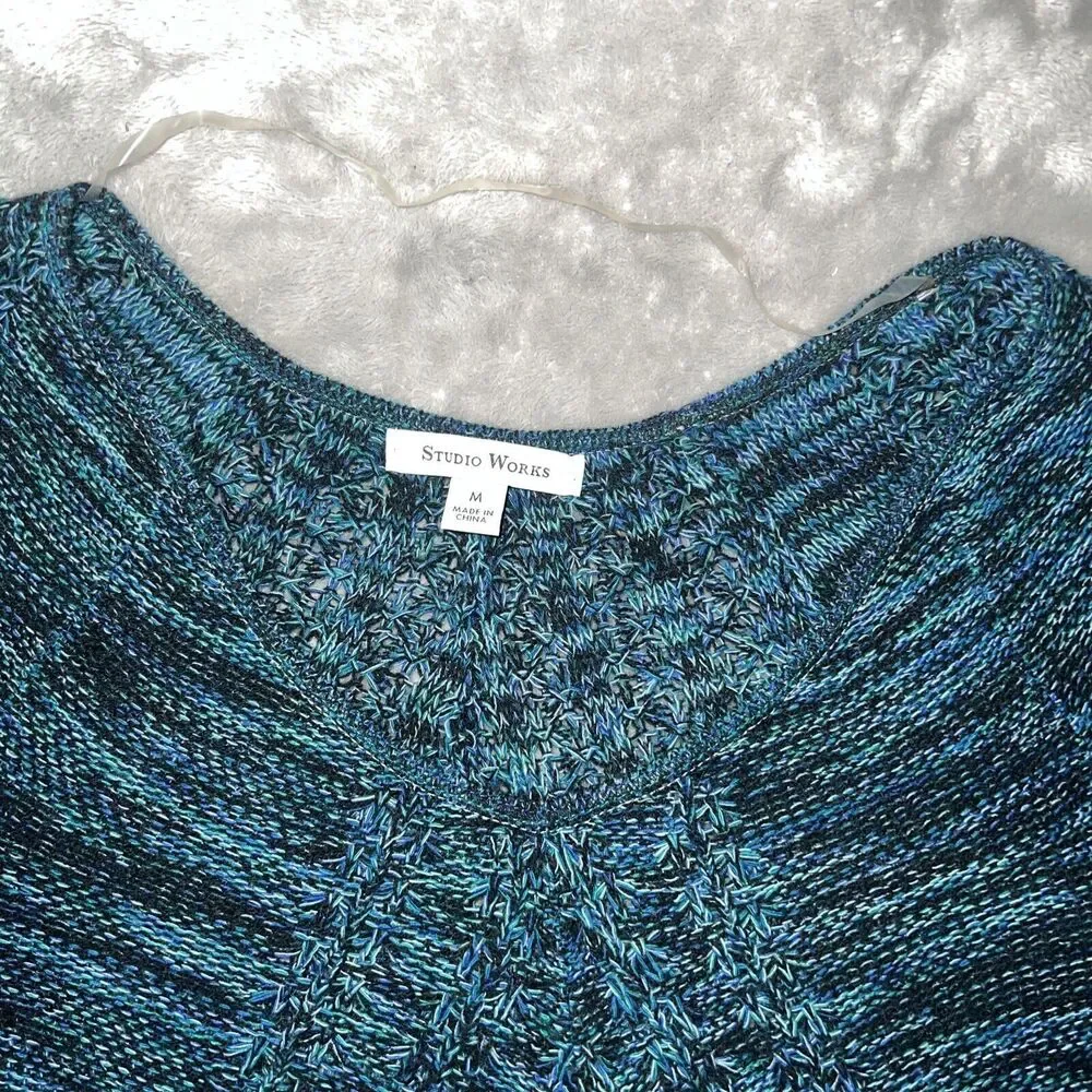 Studio Works Womens M Open Knit Acrylic Tunic Sweater Light Top - Picture 3 of 10